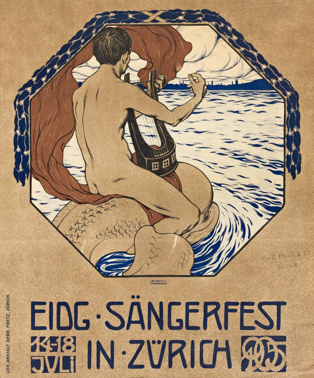 Burkhard Mangold comparable auction result: burkhard mangold 1873 1950 eidg s ngerfest in z rich 1905 37x31 inches 95x78 cm gebr fretz zurich