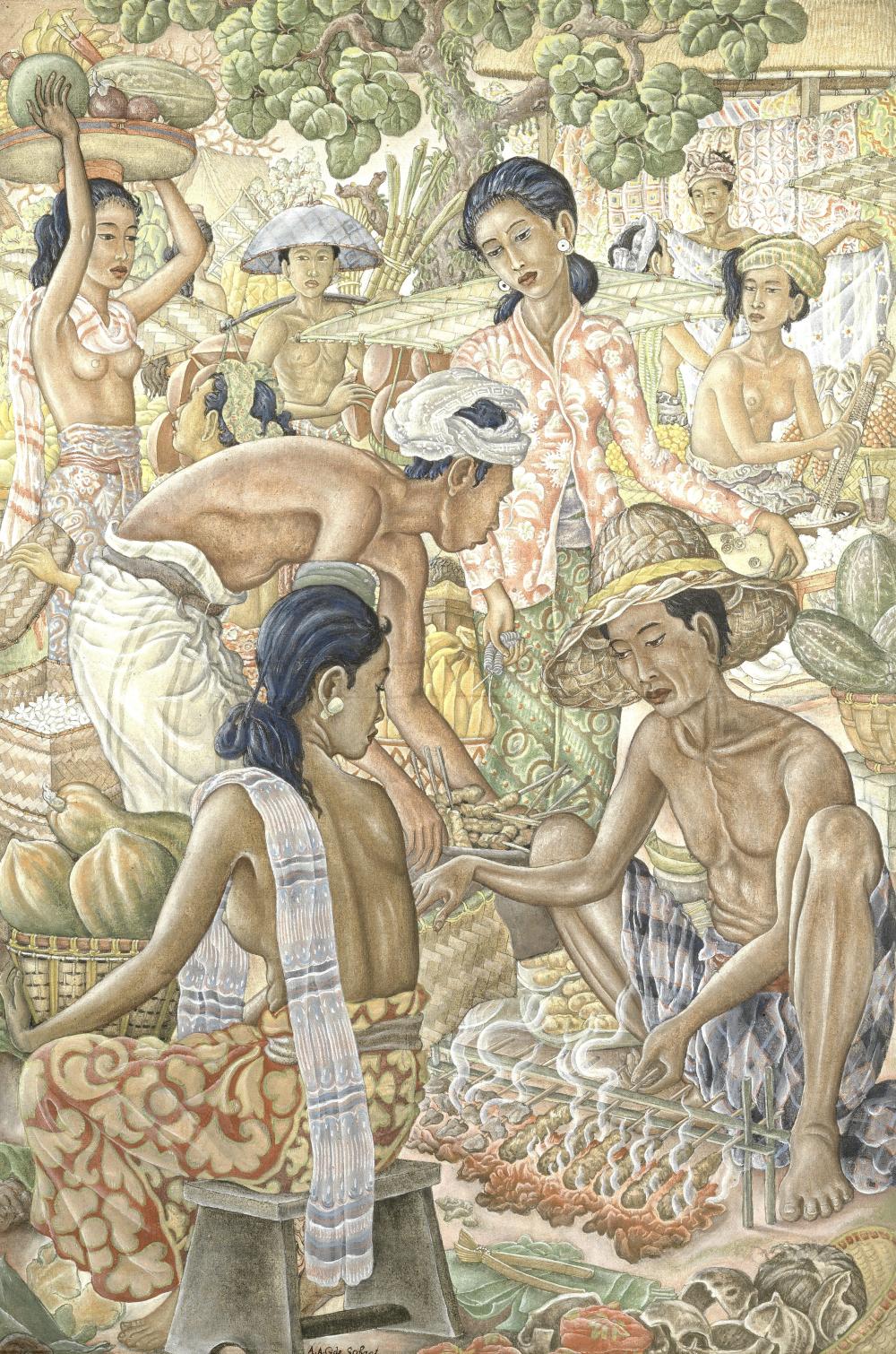 Anak Agung Gede Sobrat (Indonesian, 1911-1992) A busy market in Indonesia sold by Bonhams, lot 25 — auction record photograph