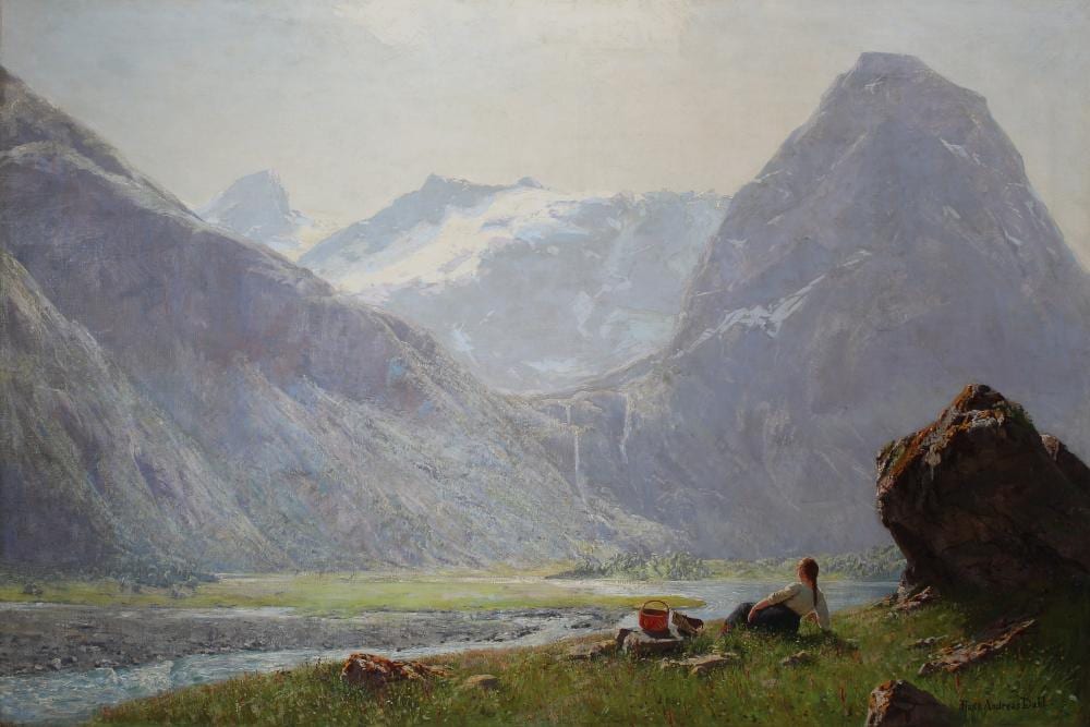 Hans Andreas Dahl comparable auction result: hans andreas dahl 1881 1919 junges m dchen in norwegischer berglandschaft young girl in norwegian mountain landscape