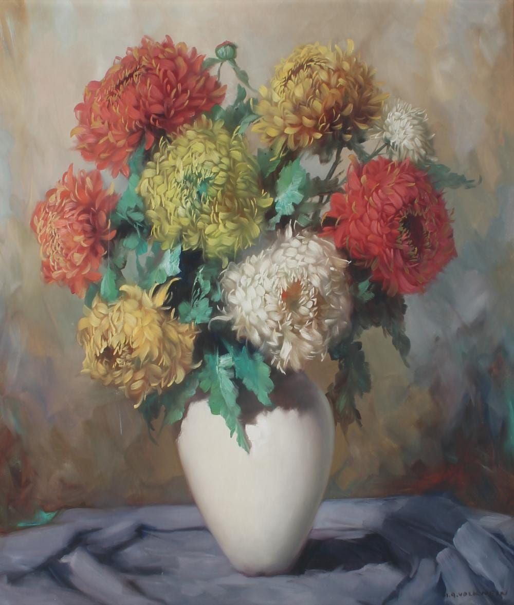 Helmuth Andreas Volkwein comparable auction result: helmuth andreas volkwein 1920 2004 blumenstillleben chrysanthemen strauss floral still life