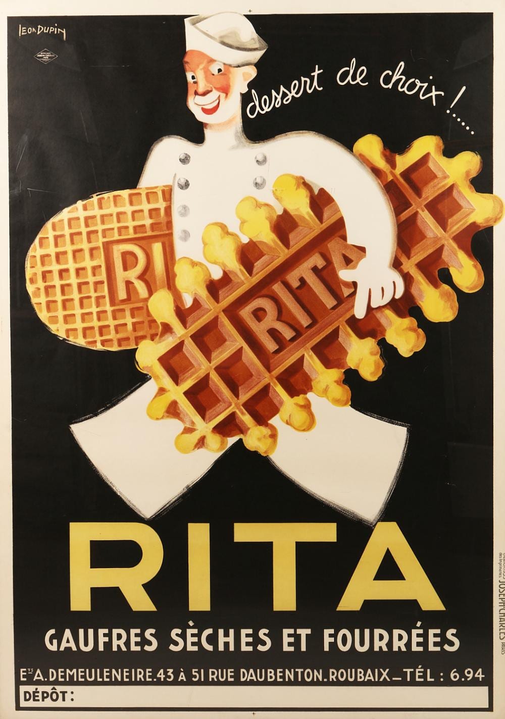 Leon Dupin comparable auction result: leon dupin rita gaufres seches et fourrees dessert de choix advertising poster