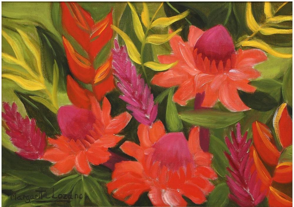 Margarita Lozano comparable auction result: margarita lozano oil on canvas flores tropical