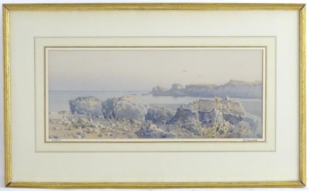 Angelos Giallinas comparable auction result: angelos giallinas 1857 1939 greek italian school watercolour corfu coastline view ascribed t