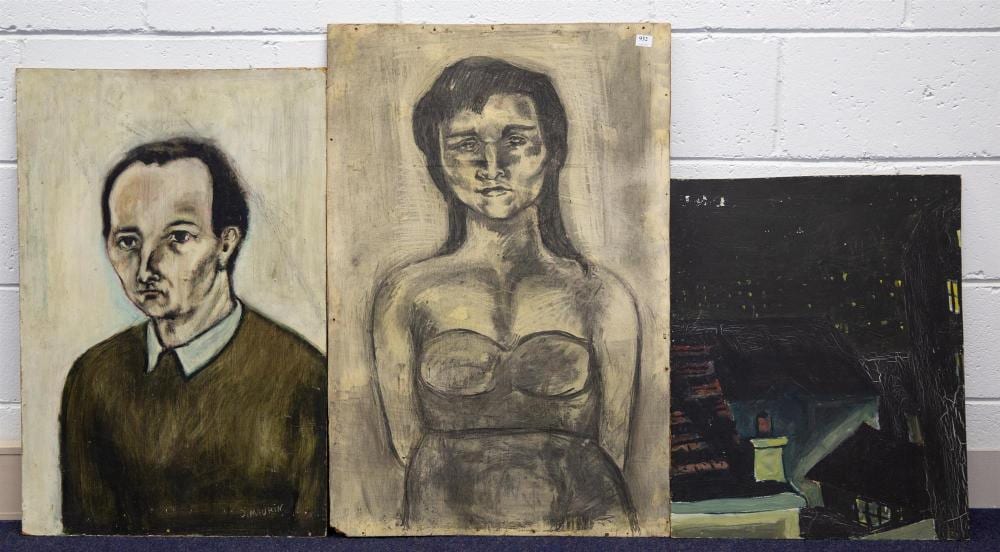 Jacques Mauhin comparable auction result: jacques mauhin french 1927 2017 two portraits and a cityscape oil on board