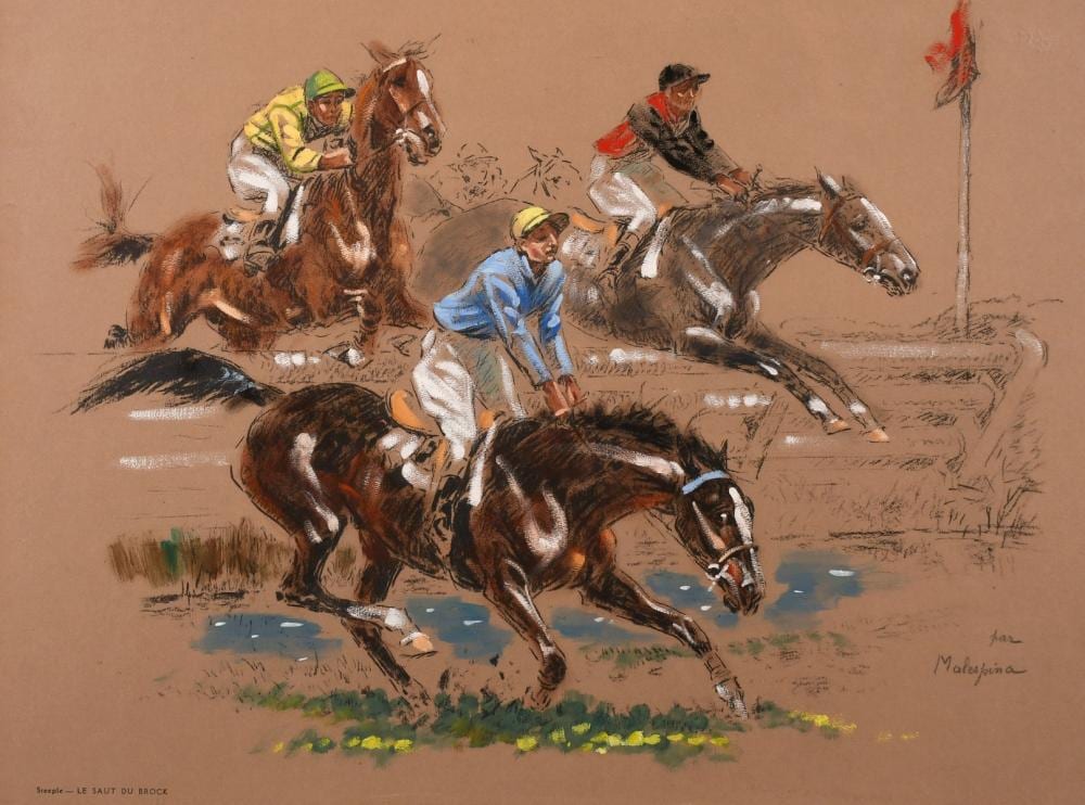 Louis Malespina comparable auction result: louis malespina 1874 1940 france a set of three prints depicting horse racing scenes hand coloured lithogr
