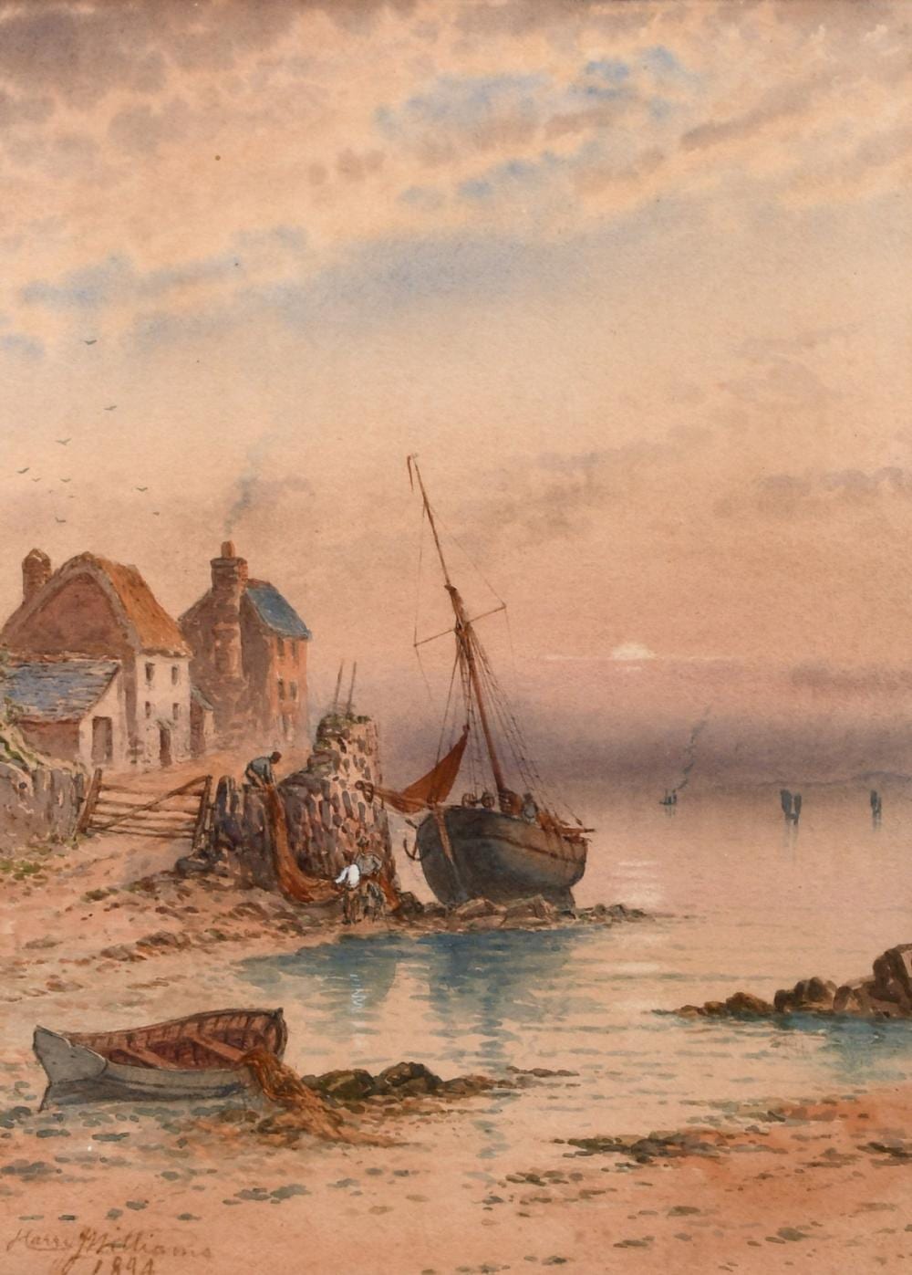 Harry Williams comparable auction result: harry williams 1854 1901 british bigbury bay a harbour scene at sunset watercolour signed 15 x 11