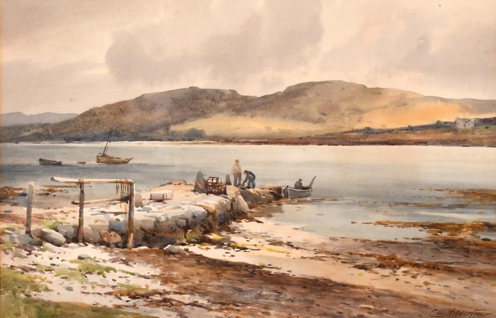 Charles William Adderton comparable auction result: charles william adderton 1866 1944 british a scene of fisherman on a stone quay in an estuary watercolour