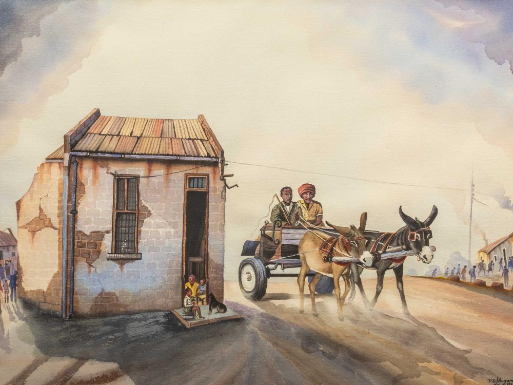 David Phaswane Mogano comparable auction result: david phaswane mogano sa 1932 2000 watercolour donkey cart signed dated 1983 52 x 73
