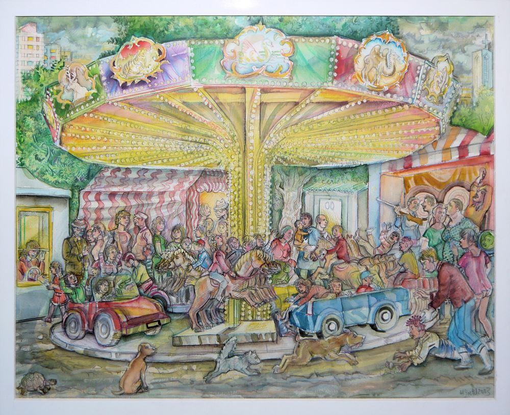Helmut Goettl comparable auction result: helmut goettl kinderkarussell signiertes aquarell von 2003 04 gerahmt