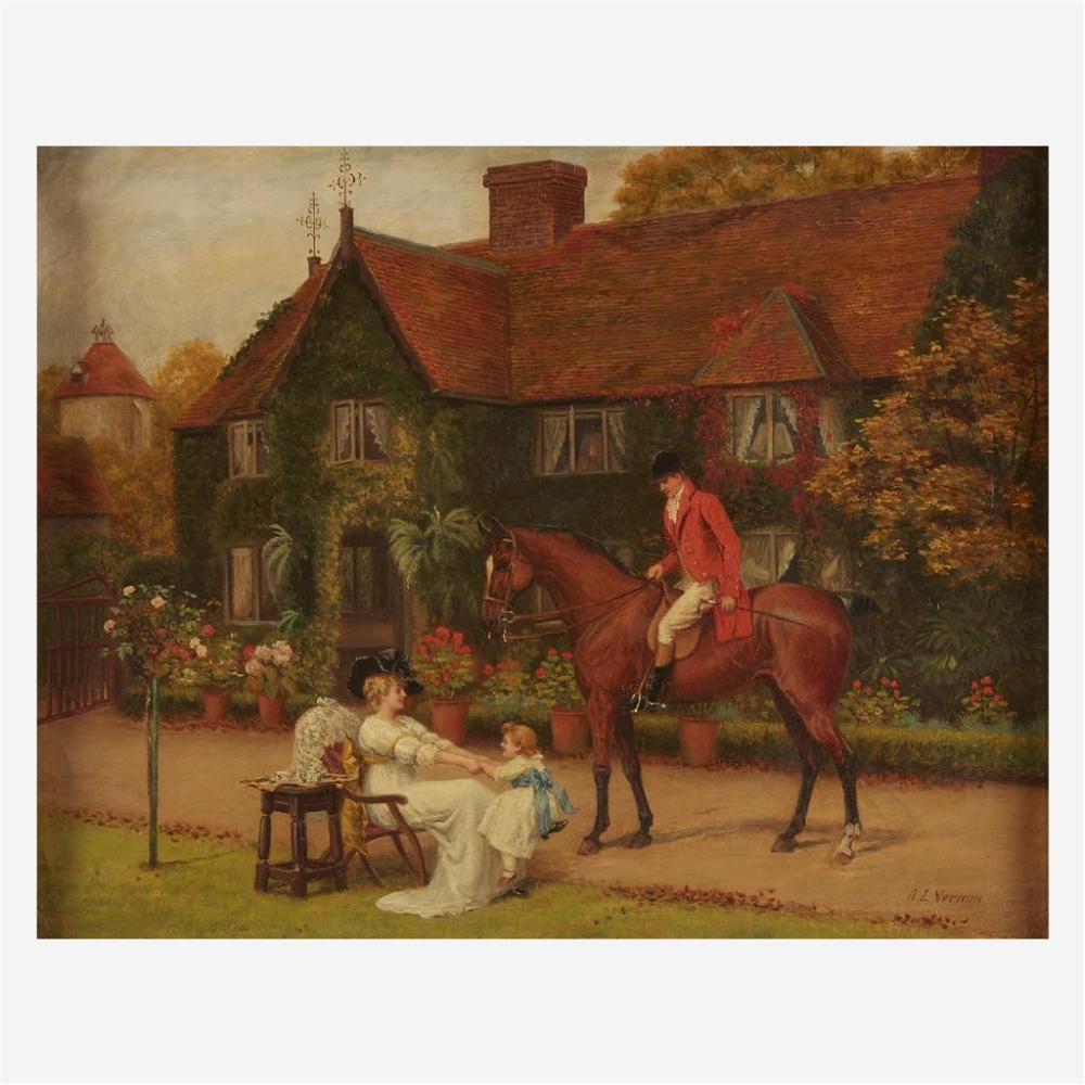 Arthur Langley Vernon comparable auction result: arthur longley vernon british 1871 1922 cavalier and family outside a cottage