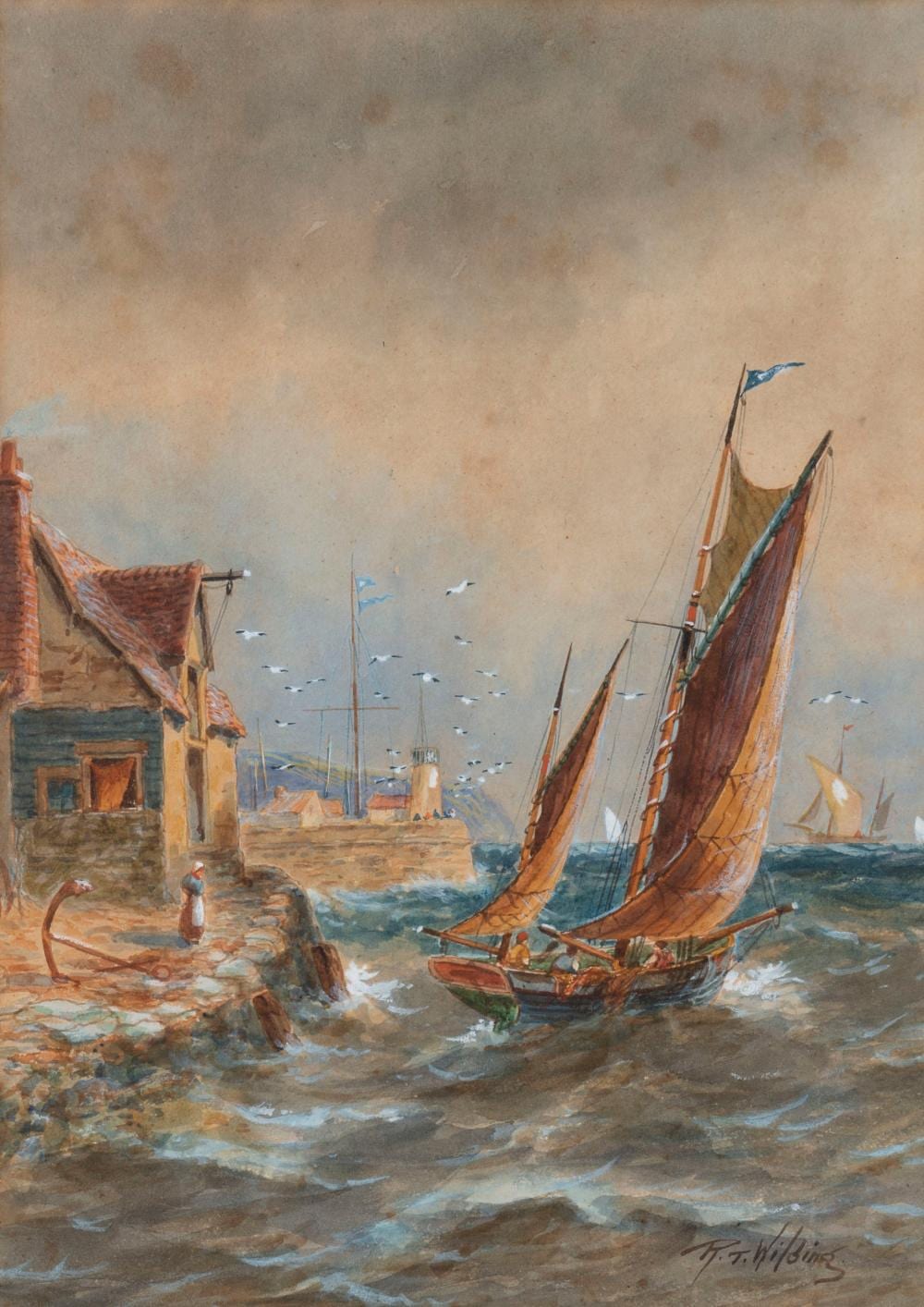 Robert Thornton Wilding comparable auction result: robert thornton wilding english outward bound watercolours on board signed lower right