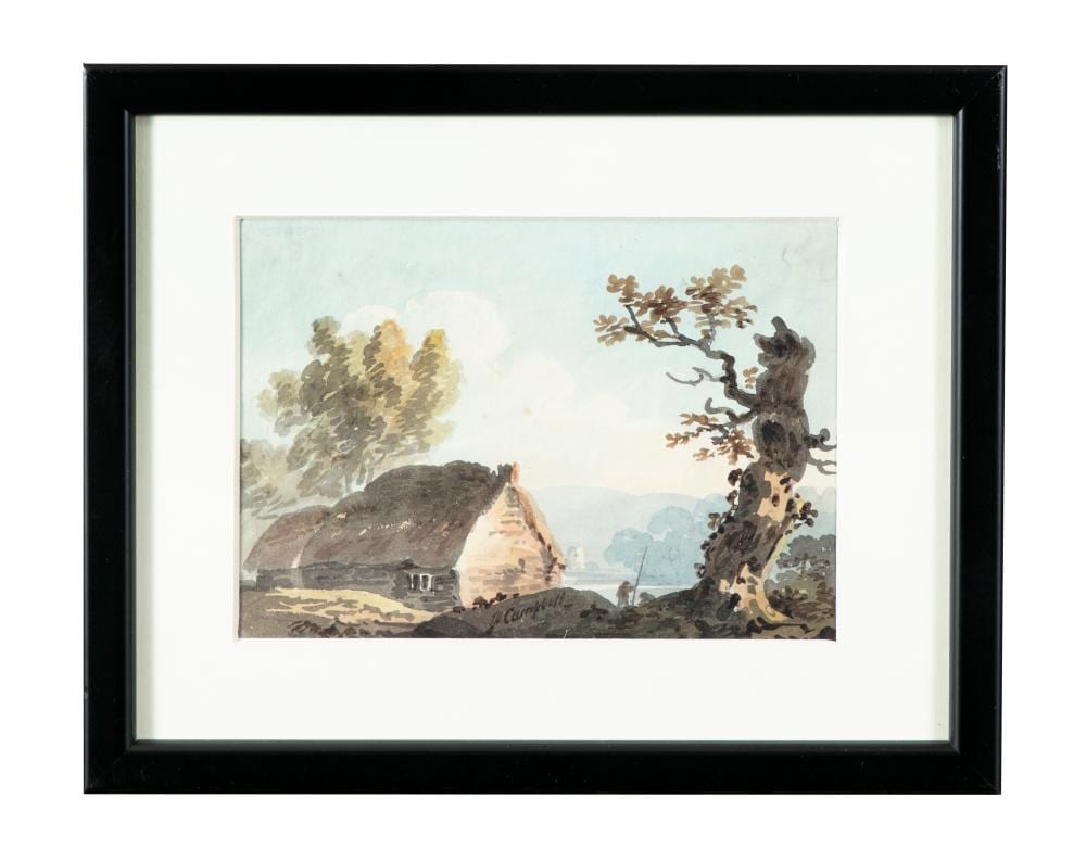 john henry campbell 1755 1828 figures fishing beside a cottage in a landscape watercolour 11 x 16cm 4 x 6 signed jhcampbell lower centre · Adam's · 2021-02-23 John Henry Campbell comparable auction result: john henry campbell 1755 1828 figures fishing beside a cottage in a landscape watercolour 11 x 16cm 4 x 6 signed jhcampbell lower centre