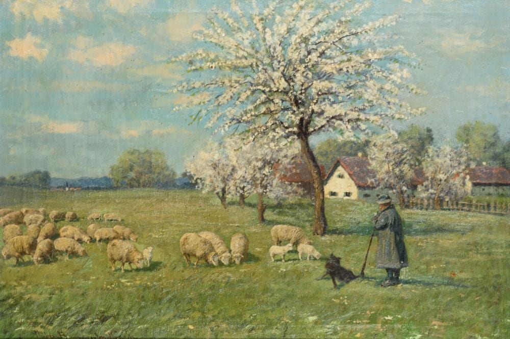 Carl Müller-Baumgarten comparable auction result: fr hlingswiese mit schafen