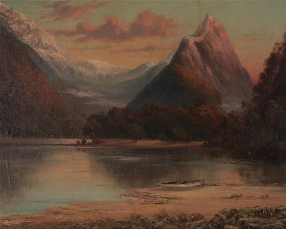 Lawrence William Wilson comparable auction result: laurence william wilson 1850 1912 mitre peak sunest milford sound new zealand oil on board 59 5 x 74 5 cm frame 83 x 98 x 3