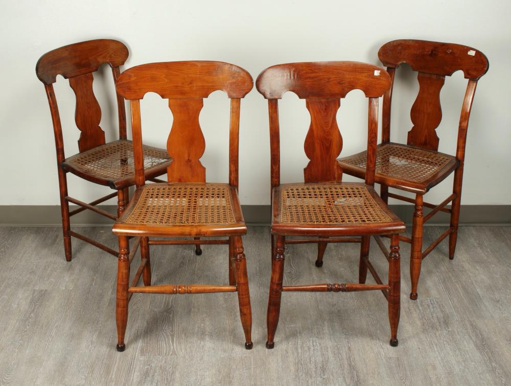 4 ANTIQUE MAPLE CANE SEAT CHAIRS sold by Converse Auctions, lot 382 — auction record photograph