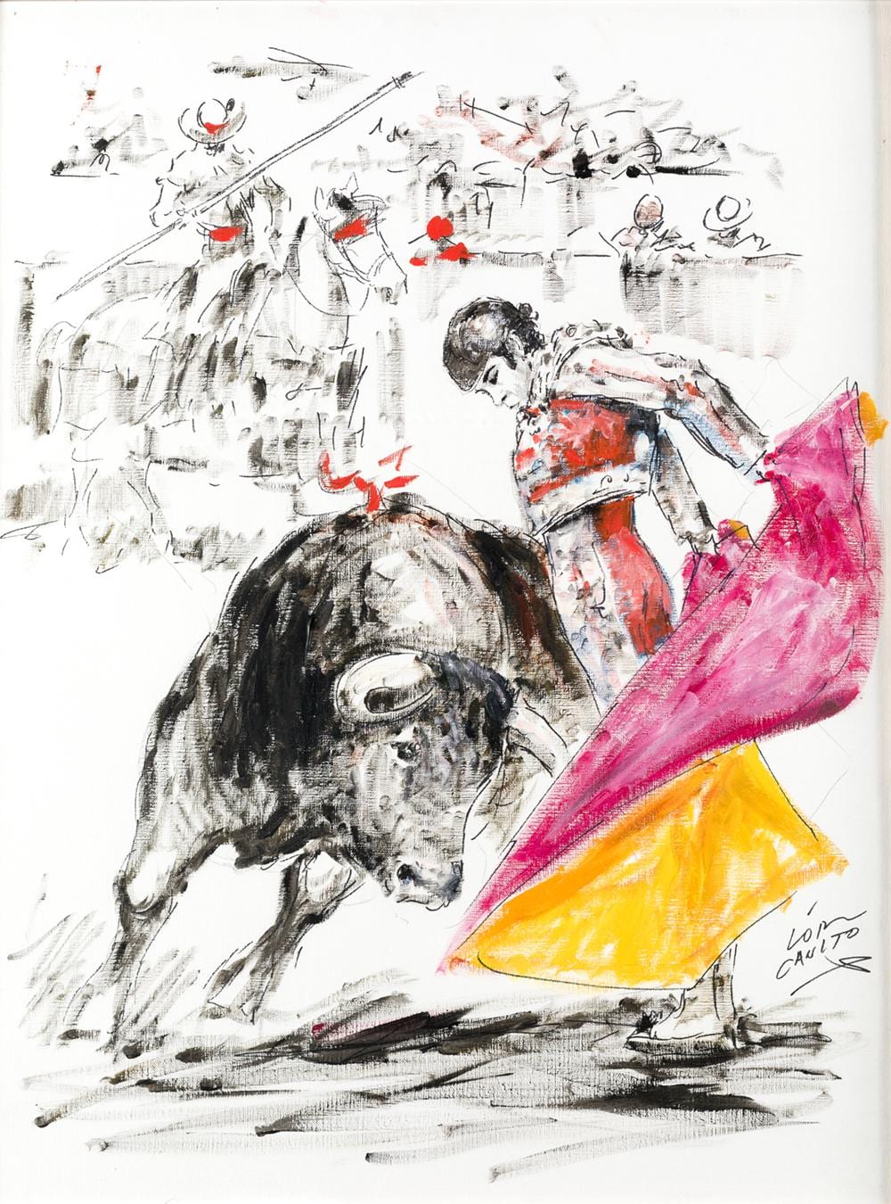 Jose Lopez Canito comparable auction result: jose lopez canito 1942 escena of torero