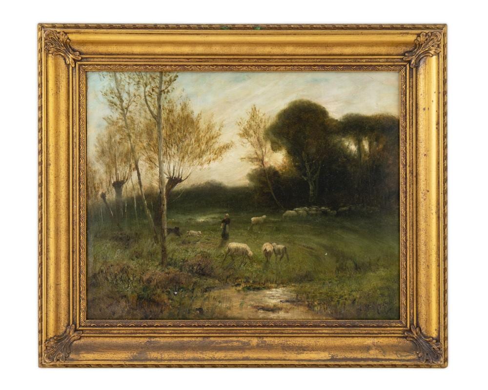Jules Mersfelder comparable auction result: jules mersfelder american 1865 1937 woodland meadow with sheep