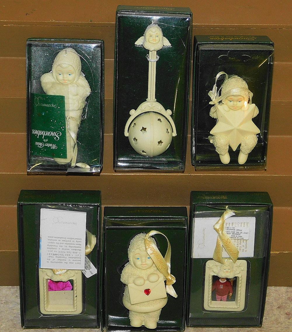 6 DEPARTMENT 56 SNOWBABIES BISQUE ORNAMENTS sold by Diefenderfer Auction Company, lot 112 — auction record photograph