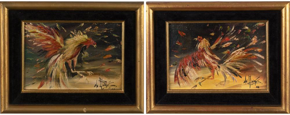 Lesver de Quiros comparable auction result: lesver de quiros pair of fighting cocks o b