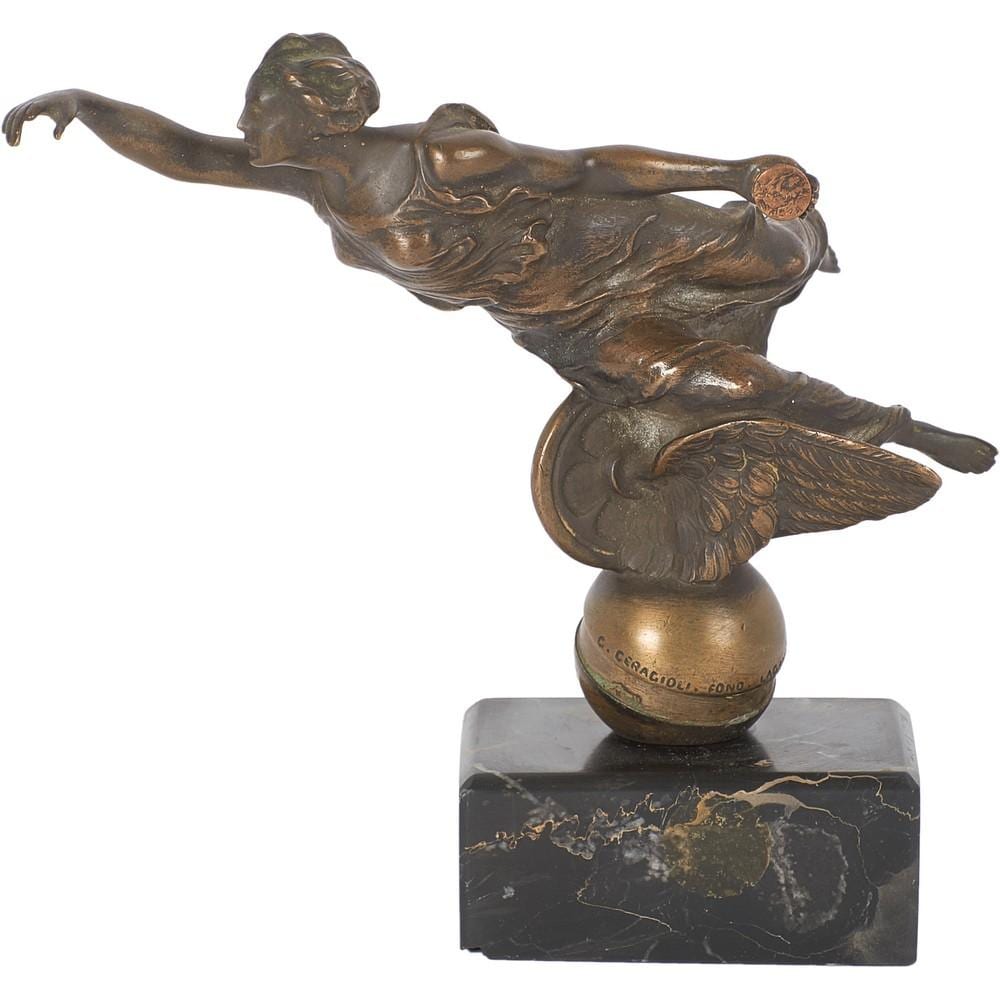 Giorgio Ceragioli comparable auction result: giorgio ceragioli porto santo stefano 1861 torino 1947 scultura fortuna con base in marmo nero fonderia lagan napoli cm 17 x 12 alt cm 15