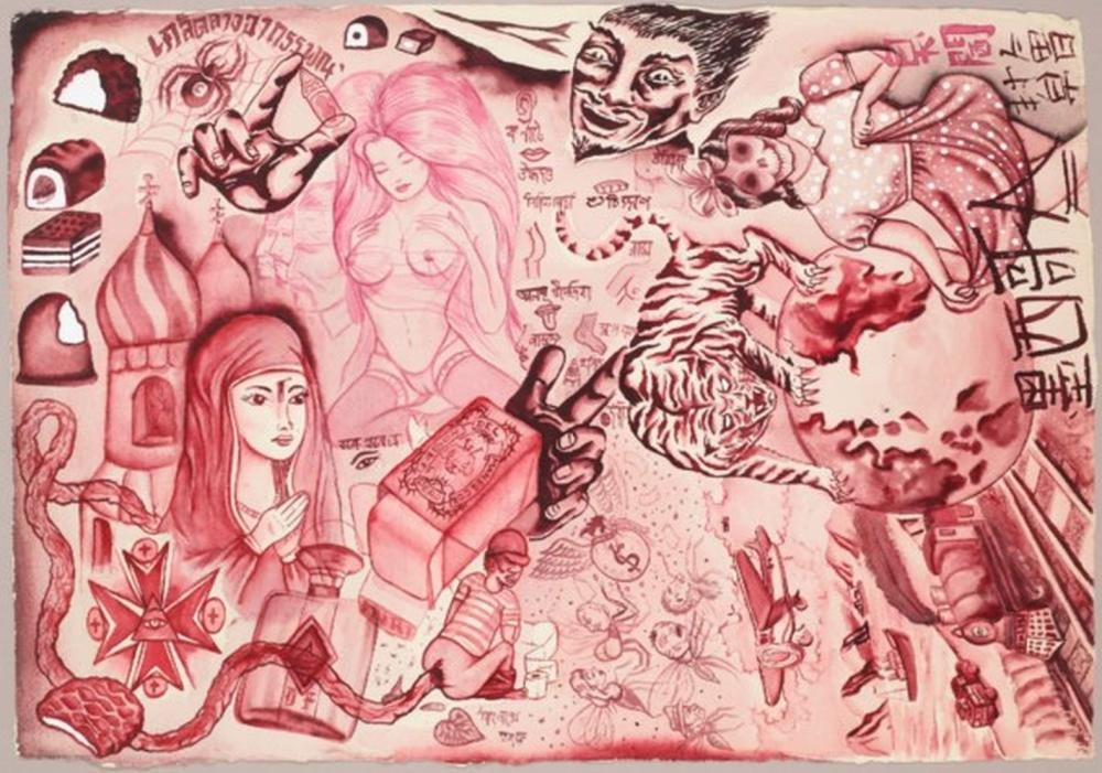 Dr. Lakra comparable auction result: dr lakra b 1972 untitled ink and gouache on paper 15 4 x 22 2 in 40