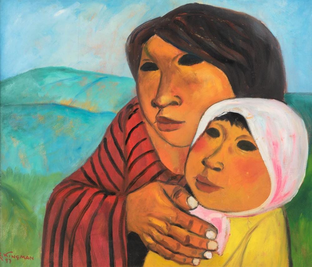 Eduardo Kingman (1913-1997) Madre campesina, 1997 Óleo sobre lienzo Medidas: 59 x 69 cm comparable sale