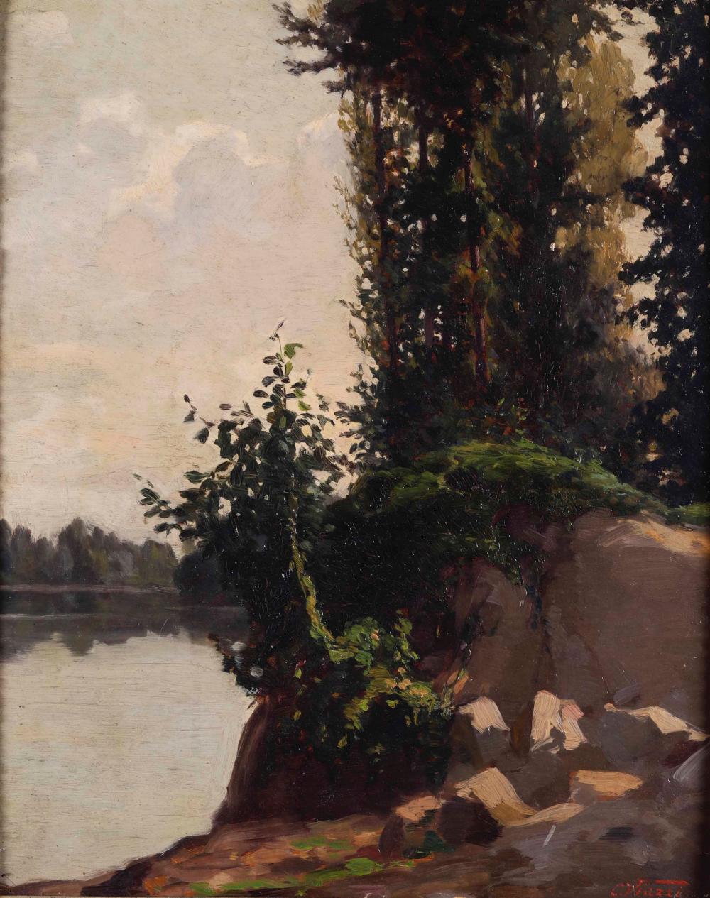 Cesare Viazzi comparable auction result: cesare viazzi 1857 1943 paesaggio sull orba con roccia e rampicante 1903 1908