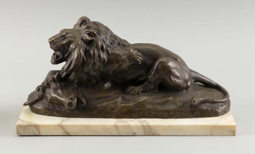 Charles Masson comparable auction result: charles masson france 1822 1894 a lion and its prey bronze height 7 5 length 14 5 width 6