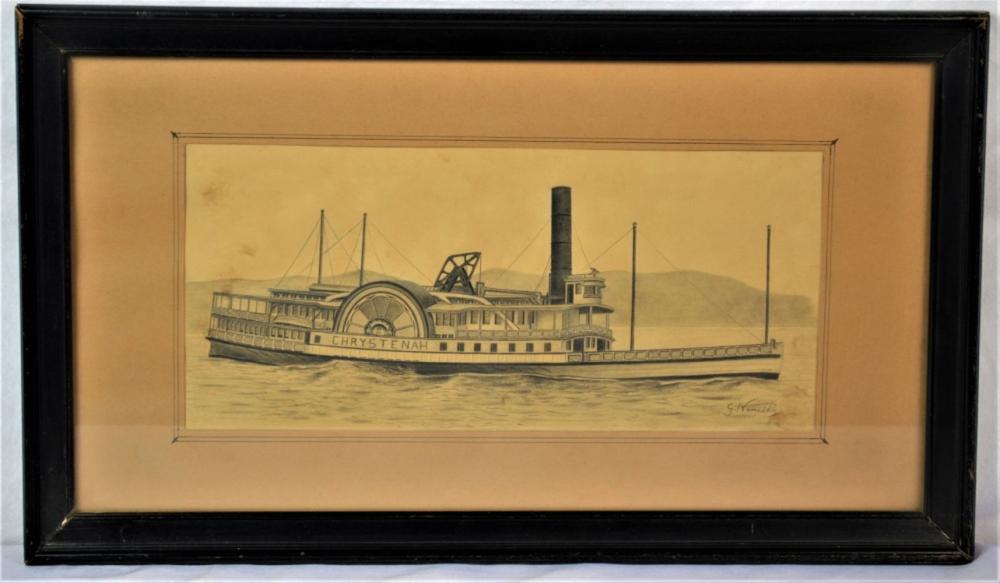 georgina nemethy b 1950 paddlewheel boat drawing · Austin York LLC · 2021-04-21 Georgina Nemethy comparable auction result: georgina nemethy b 1950 paddlewheel boat drawing