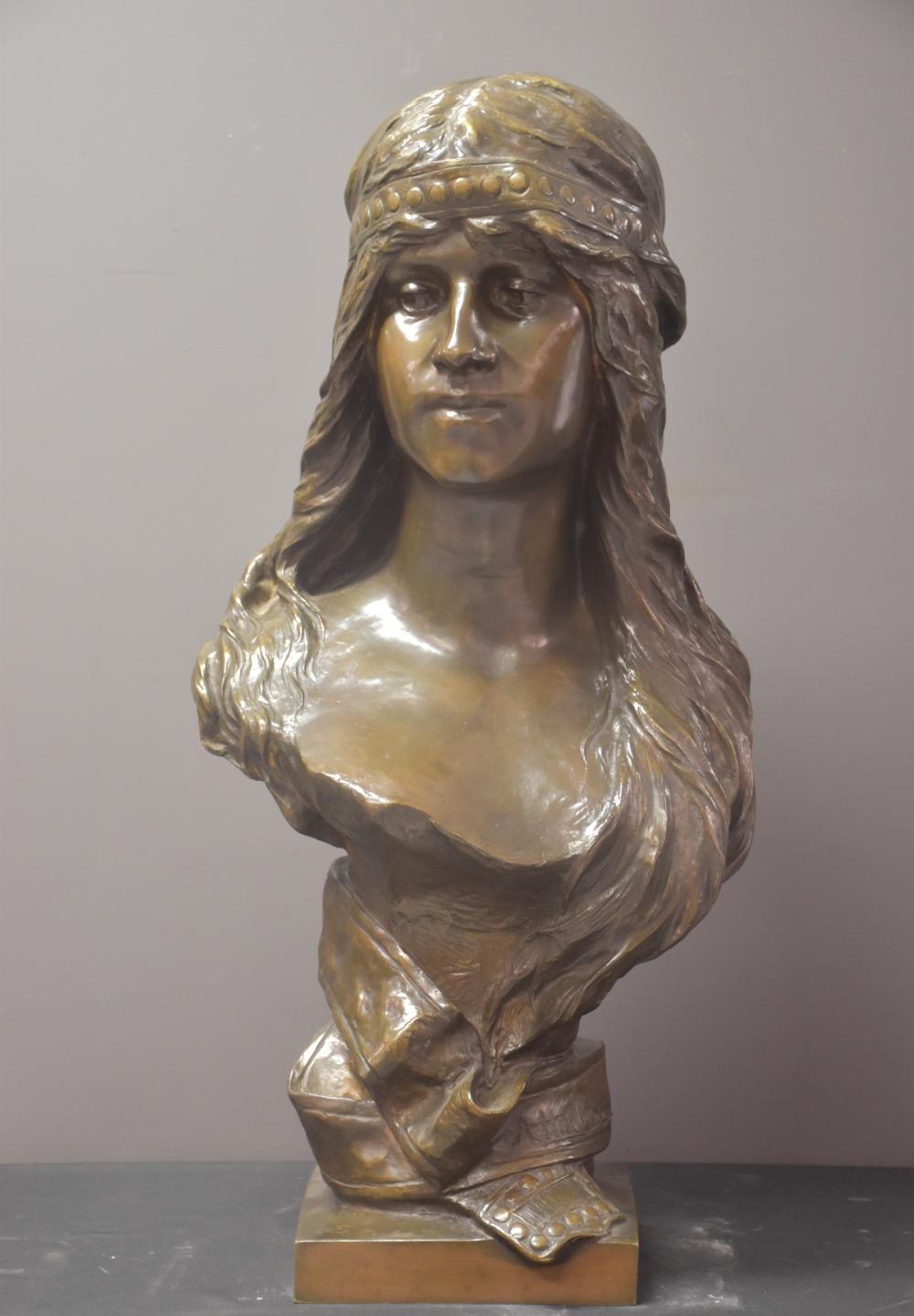 Albert Hambresin comparable auction result: albert hambresin 1850 1937 buste en bronze la dame au turban ht 69 cm