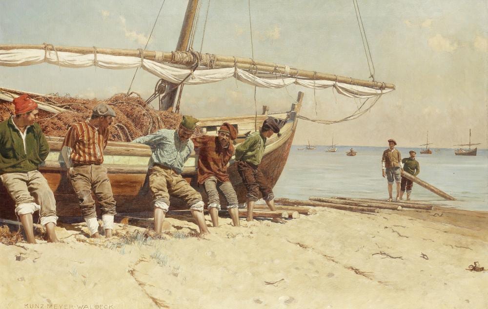 Kunz Meyer-Waldeck comparable auction result: kunz meyer waldeck german 1859 1953 pulling the boat ashore