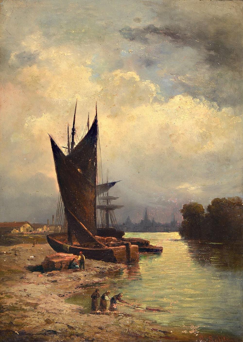 Karl Lafite comparable auction result: carl lafite 1830 1900 fishing boat off the coast oil