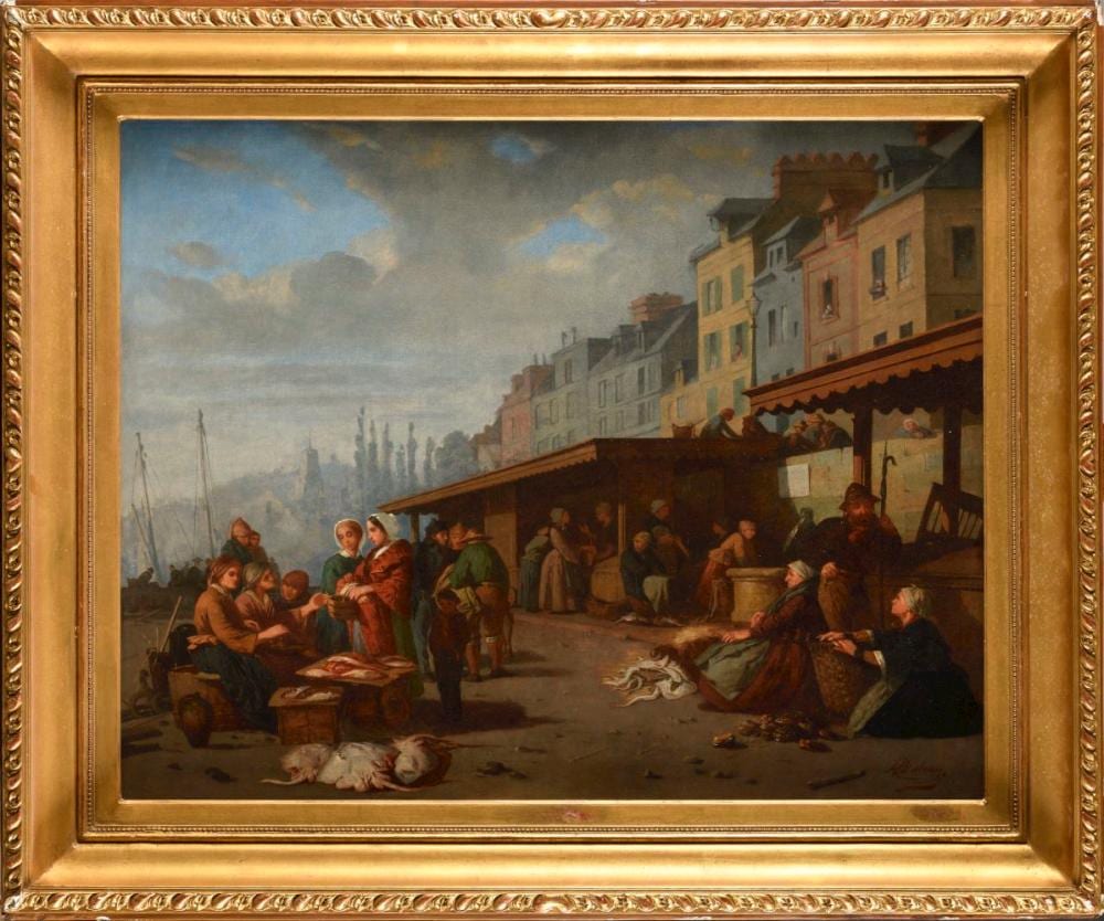 Alexandre Dubourg comparable auction result: alexandre dubourg 1825 1891 le march aux poissons honfleur huile sur toile sign a dubourg e