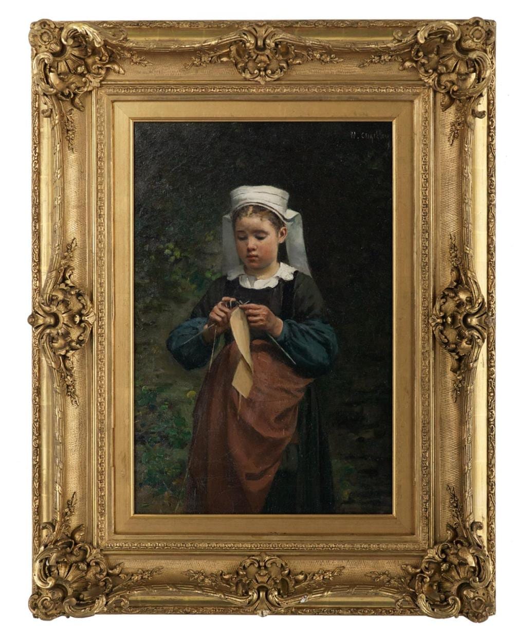 Narcisse Chaillou comparable auction result: narcisse chaillou french 1837 1916 la petit tricoteuse de pont aven