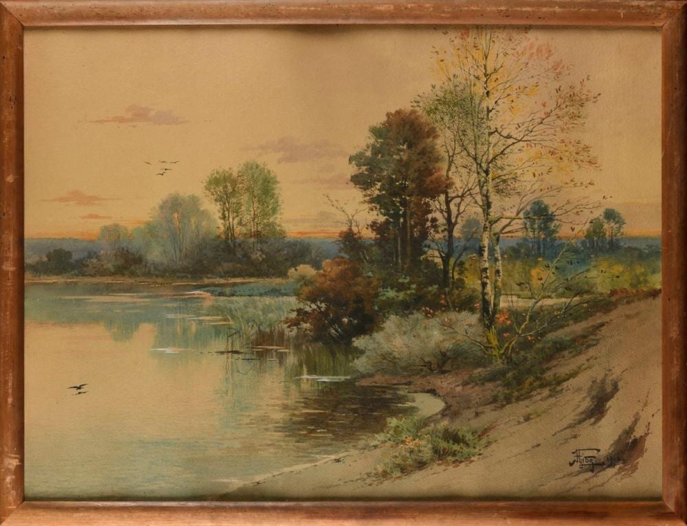Hippolyte Gide comparable auction result: hippolyte jean adam gide 1852 1921 au bord de l etang aquarelle sign et dat 1916 en bas droit