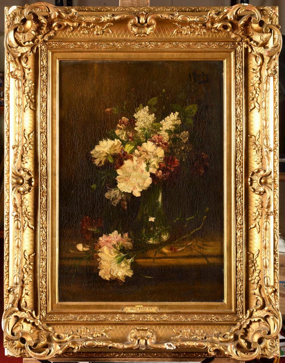 Alfred Rouby comparable auction result: alfred rouby 1849 1909 bouquet de lilas et oeillets huile sur toile sign en haut droite 56