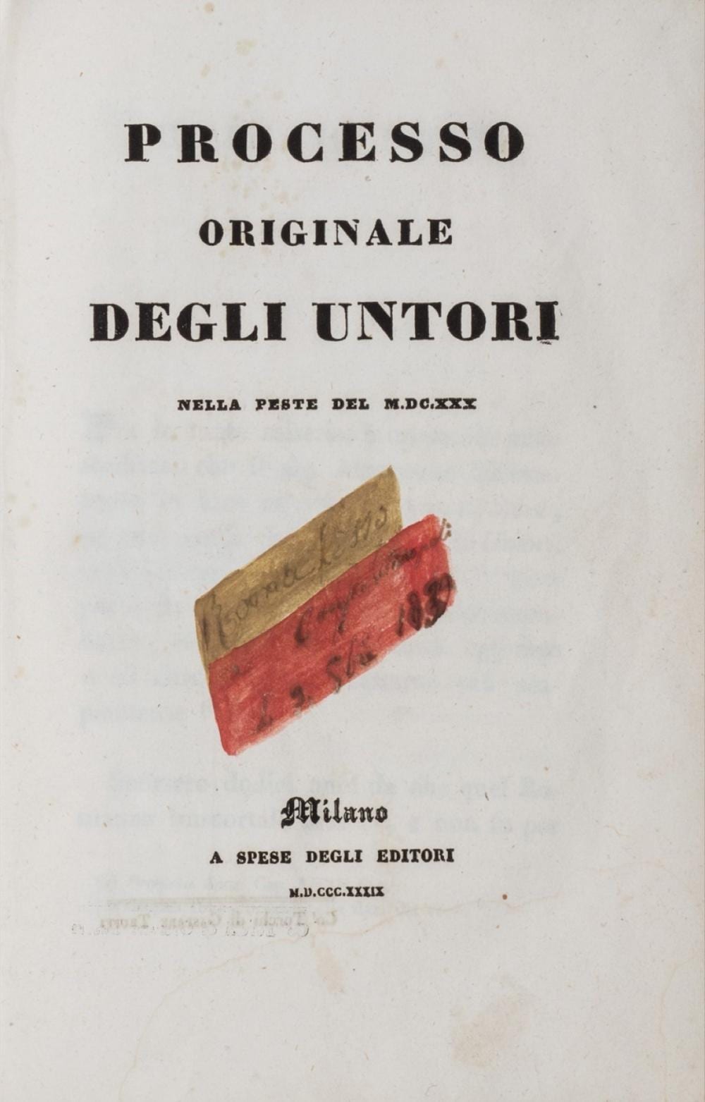 Milano comparable auction result: milano processo agli untori original process of the greasers