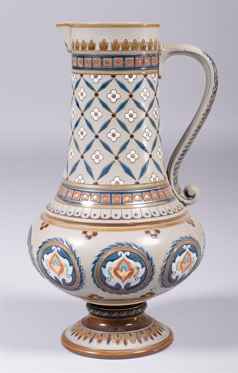 Mettlach comparable auction result: mettlach german large enameled stoneware ewer