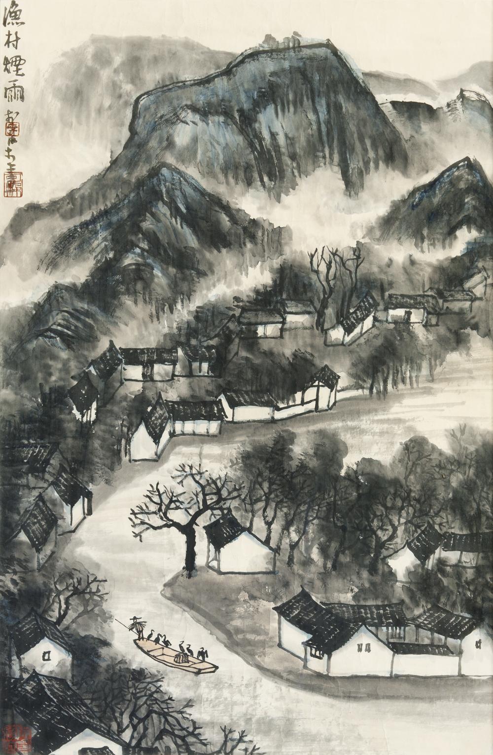 Keran Li comparable auction result: li keran 1907 1989 fishing village in the fog and mist