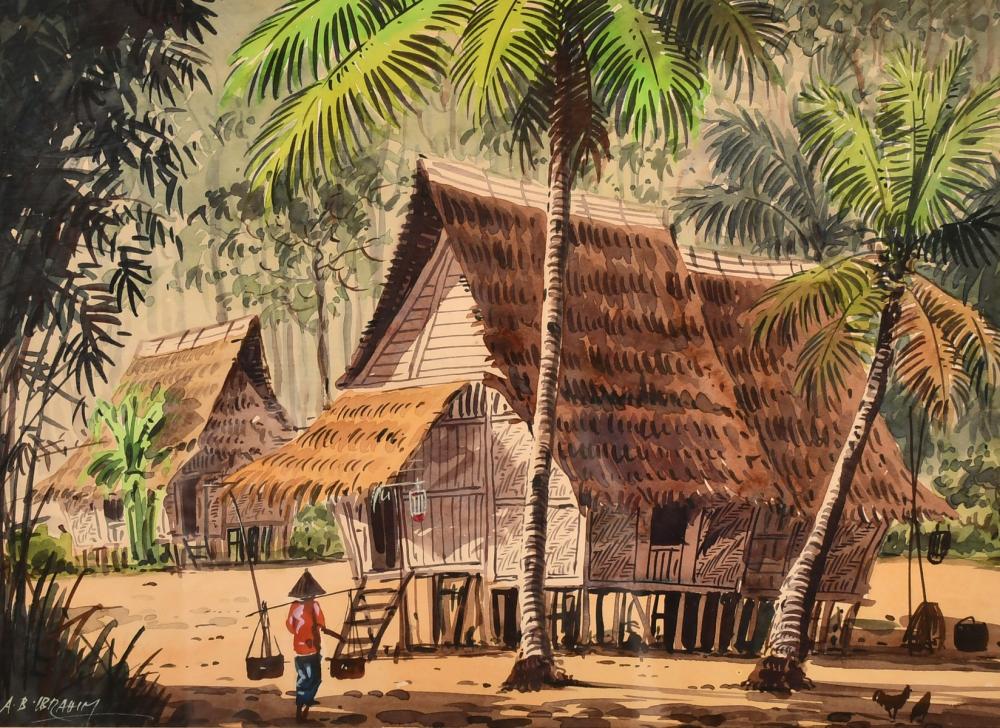 A. B. Ibrahim comparable auction result: a b ibrahim 1925 1977 malaysian figures and chickens before a traditional house on stilts watercolour s