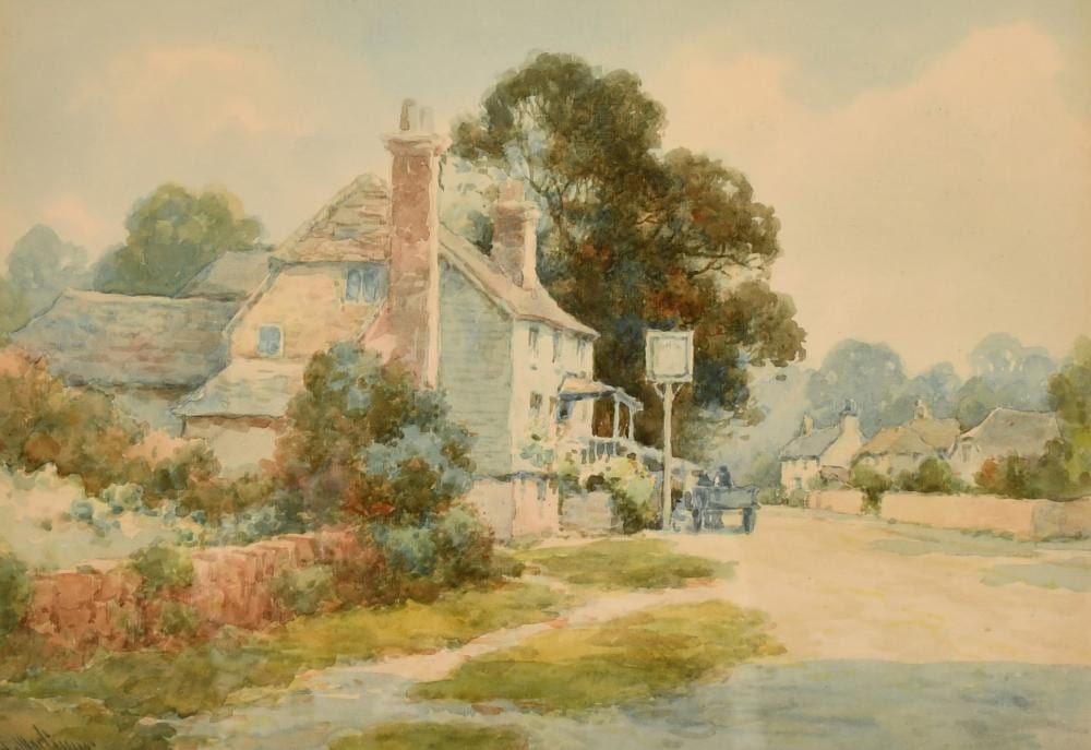 Louis Mortimer comparable auction result: lewis mortimer f 1920 1930 british a scene of a country pub with wayfarers passing by watercolour signed