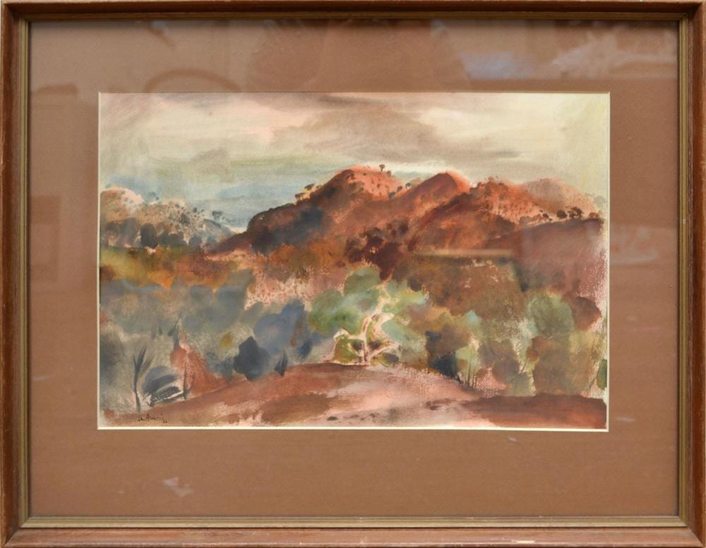 Leonard Lloyd Annois comparable auction result: len annois 1906 1966 hilltops at arkara 1956 ink and watercolour on paper