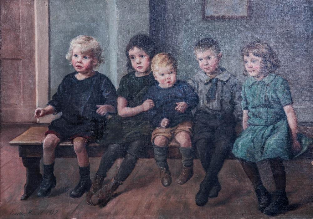 Emilie Mundt comparable auction result: caroline emilie mundt denmark 1849 1922 o c 5 children on a bench signed and dated 1917 lower left 16 5 x 23 5