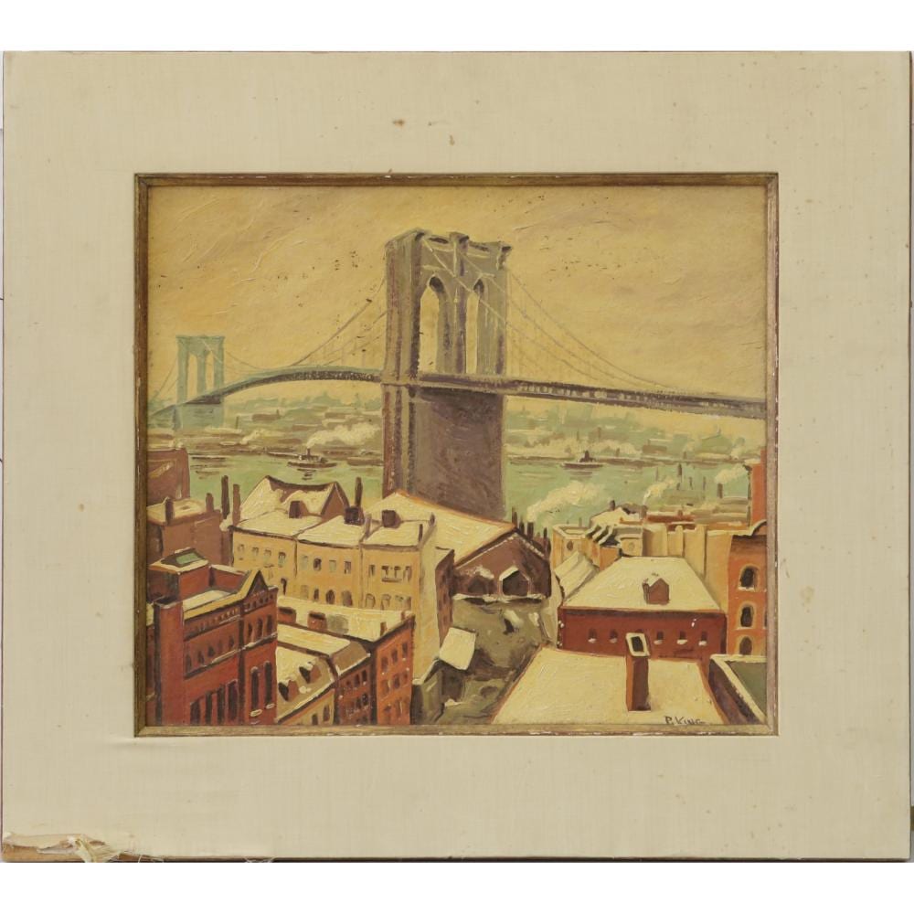 Paul King comparable auction result: paul king brooklyn bridge oil painting on board