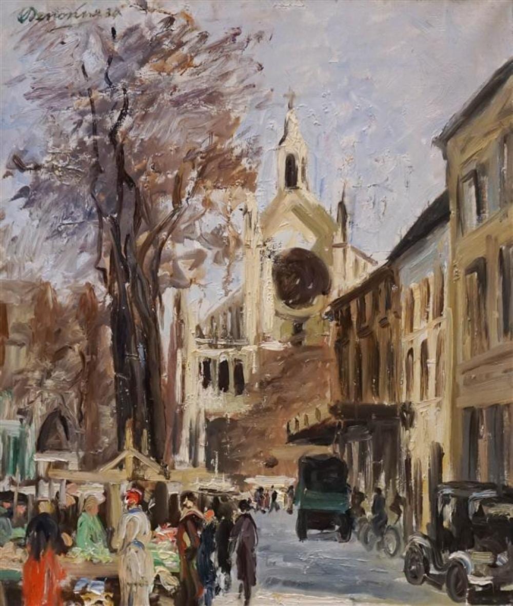 Alexandre Denonne comparable auction result: alexandre denonne belgian 1879 1953 eglise et marche at st catherine oil on canvas framed 39 1 2 x 35 inches