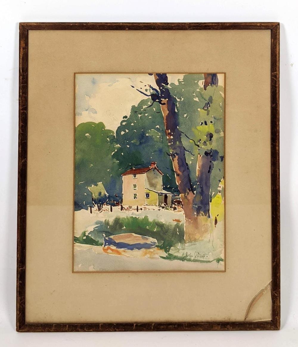 John J. Dull comparable auction result: john j dull watercolor painting house in trees
