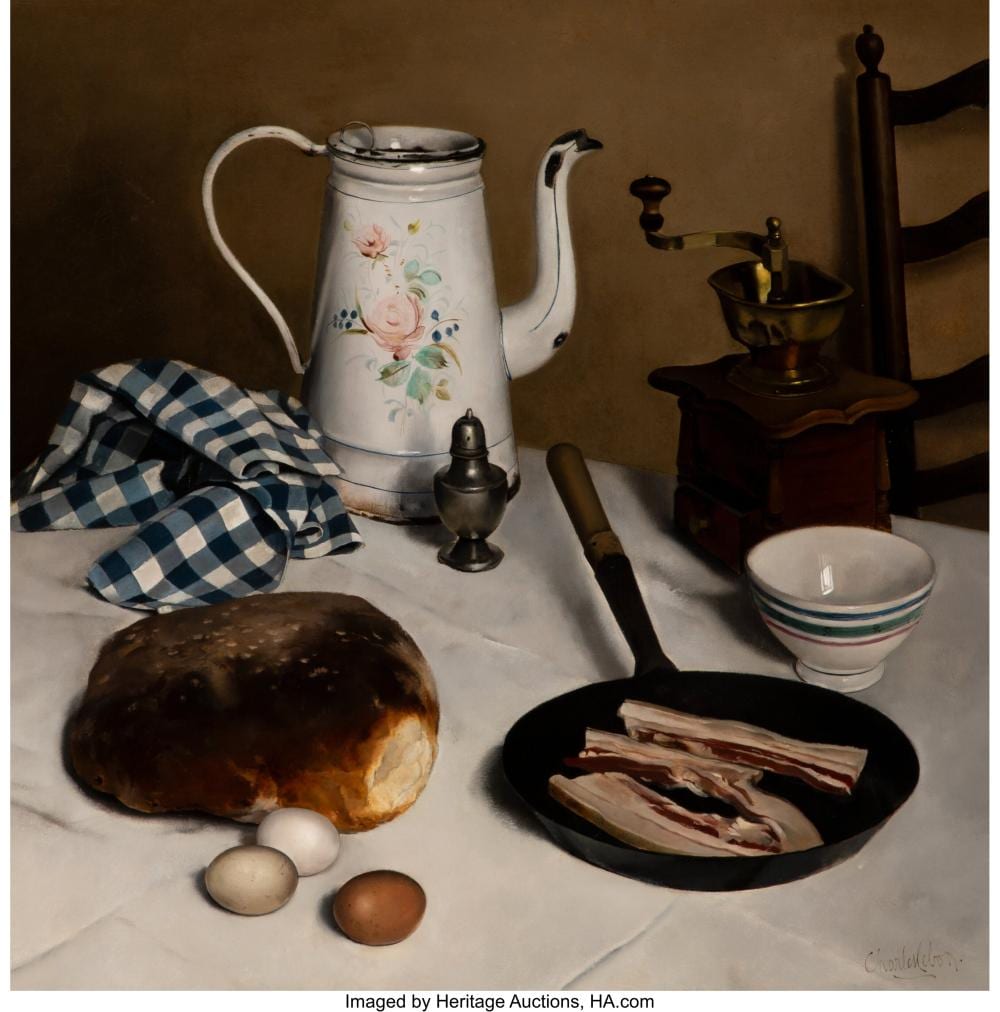 Charles Lebon comparable auction result: charles lebon belgian 1906 1957 still life with pitcher and bacon circa 1940