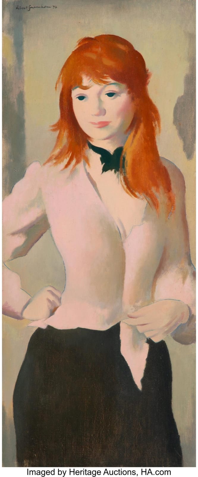 Robert Duckworth Greenham comparable auction result: robert duckworth greenham british 1906 1980 the velvet choker 1972 oil on ca