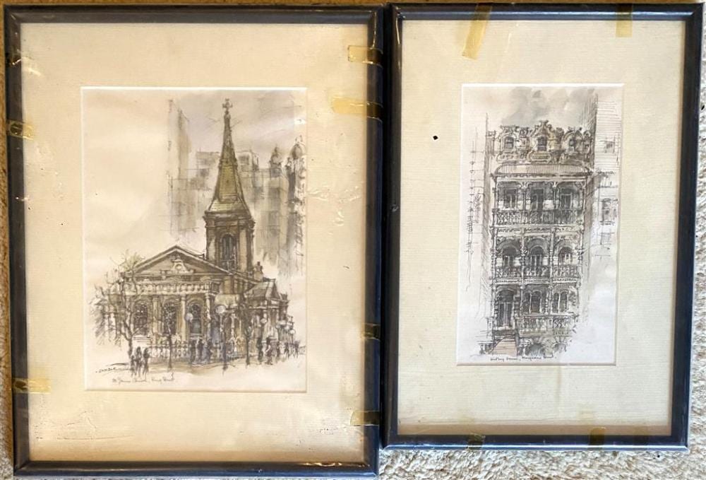 Allan Gamble comparable auction result: allan gamble 1907 2001 st james church king street history house macquarie street pen ink wash