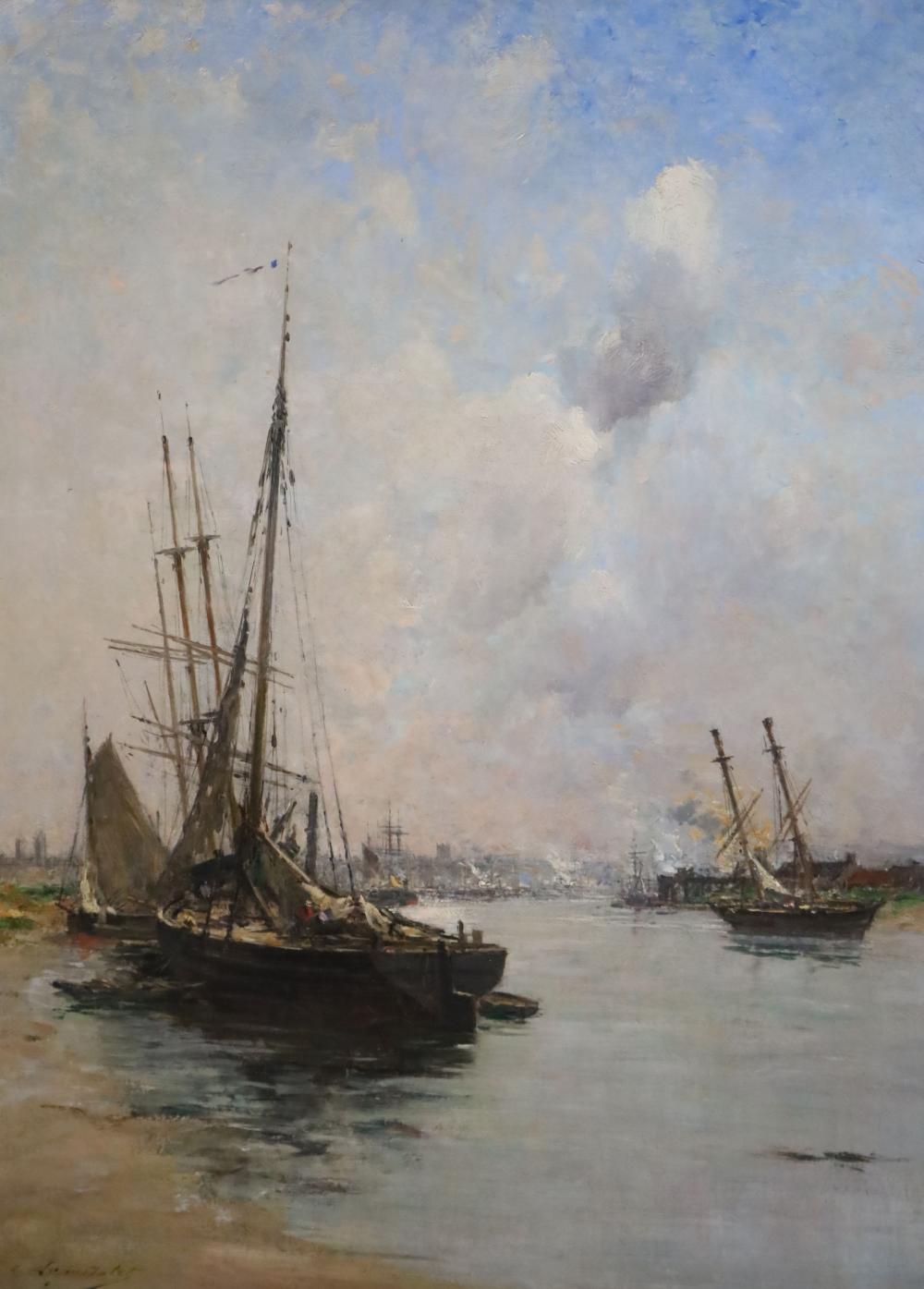 Charles Lapostolet comparable auction result: charles lapostolet 1824 1890 boats moored on the river above rouen 28 5 x 20 5in
